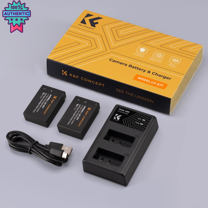 K&F Canon LP-E17 battery 2-pack dual slot battery charger kit for Canon EOS RP, Rebel T8i, T7i, T6i,