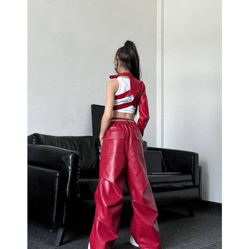 [KeDaYa] พร้อมส่ง กางเกงหนังสไตล์เกาหลี เสื้อคลุมหนังวินเทจอเมริกัน สายเดี่ยว ชุดฮิปฮอปเด็กผู้หญิง ชุดเต้นโมเดิร์น Y2K OOTD ราคา ถูกที่สุด ดีลบีเคเค แกลเลอรีภาพที่ 6