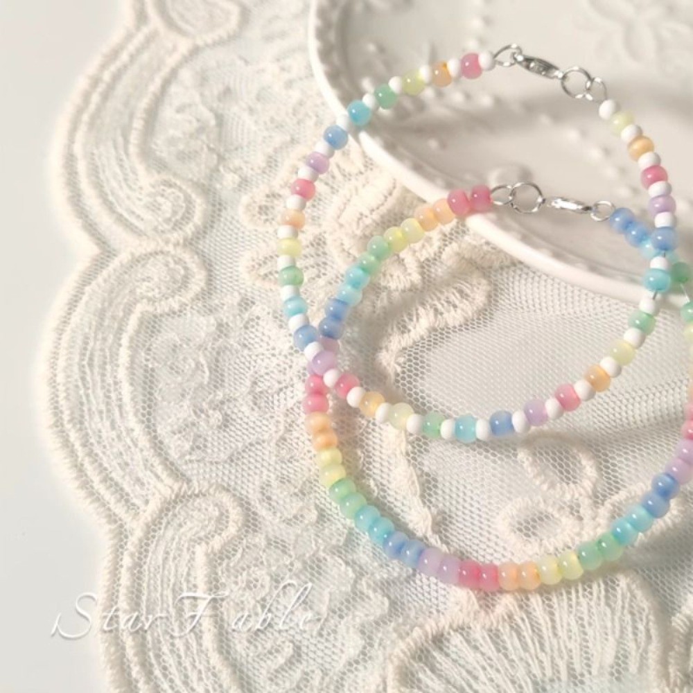 สร้อยข้อมือลูกปัดสีรุ้งแฮนด์เมดแบบลําลองสําหรับผู้หญิง