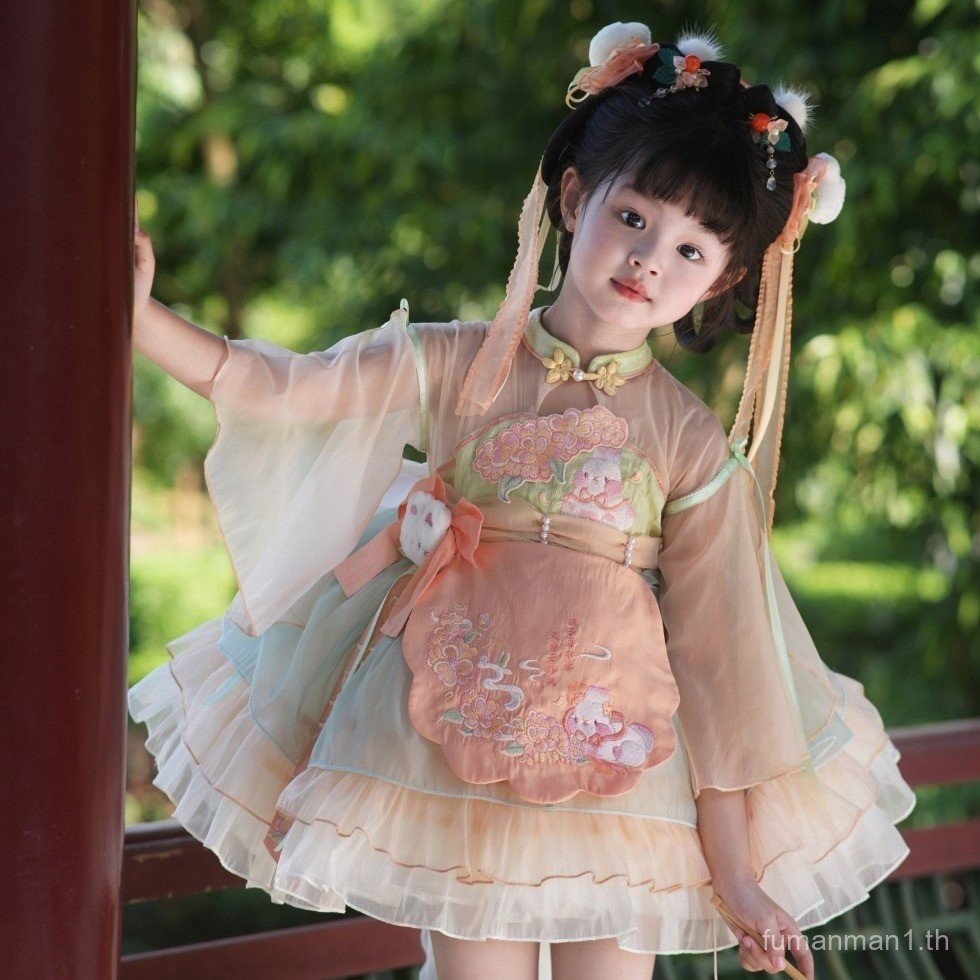 ชุดเดรสฤดูใบไม้ร่วงสำหรับเด็กผู้หญิงรุ่นใหม่ชุดฮั่นฟู่สไตล์จีนใหม่ชุดเดรสเจ้าหญิงฤดูใบไม้ผลิและฤดูใบไม้ร่วงโลลิต้าสำหรับเด็ก