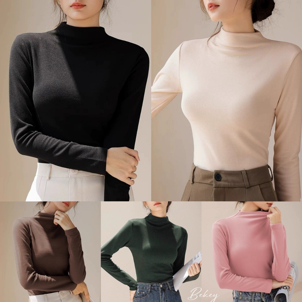 (พร้อมส่งจากกรุงเทพ🇹🇭) เสื้อยืดแขนยาวผ้าฟลีซทรงเข้ารูปสำหรับผู้หญิงแฟชั่นใหม่เสื้อท่อนล่างสไตล์เกาหลีแบบยืดหยุ่น