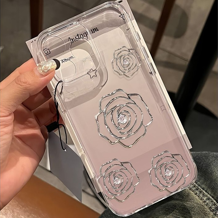 เคสไอโฟน16 15 14 13 12 11 Pro Max Case ladies silver rose กันกระแทก Soft Compatible เคส iPhone X/XS, XR,7+,8Plus