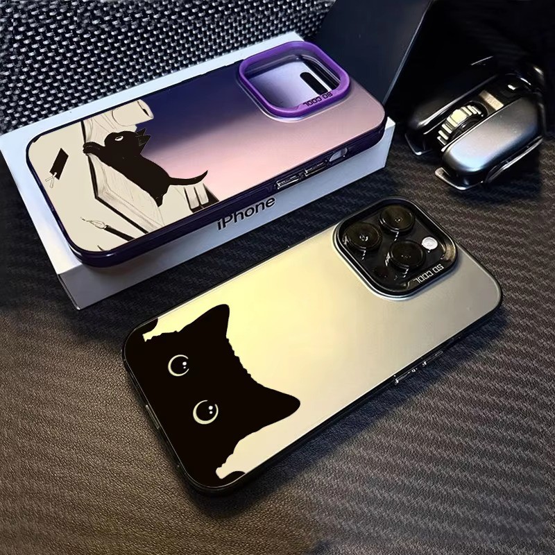 SAMSUNG สําหรับsamsung S24 FE S25 S23 S24 Ultra S23 S22 S21 Plus S20 S21 หมายเหตุ 20 Ultraน่ารักแมวดํารูปแบบIMDโลหะปกแข็งกันกระแทก