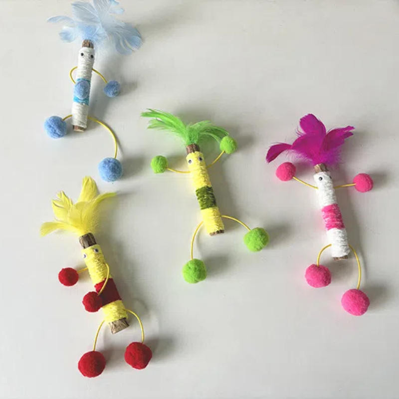 แมวไม้ Tengonum ของเล่นของเล่นแมวบดทําความสะอาดฟัน Feather Teasing Stick สัตว์เลี้ยง Interactive ของเล่น - รูปที่ 5