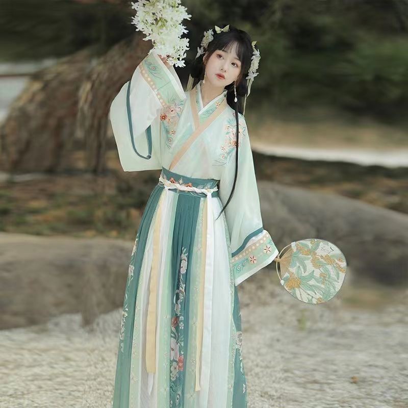 Hanfu [Huajian Ling] Chinese Cross Collar Style Cross Collar ความยาวเอวปัก Hanfu Student Daily Spring Autumn Costume