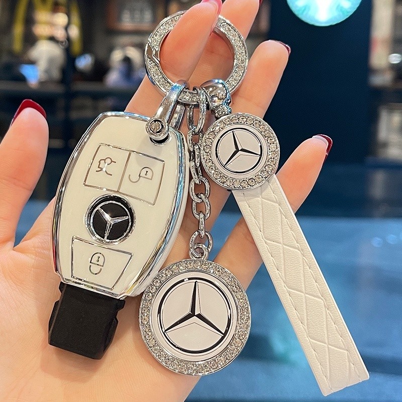 เหมาะสําหรับ Benz E300l ฝาครอบหญิง E-Class C-Class A200l C260l C200l Glc300l Gla200 Diamond-Studded แหวนเงินหัวเข็มขัด