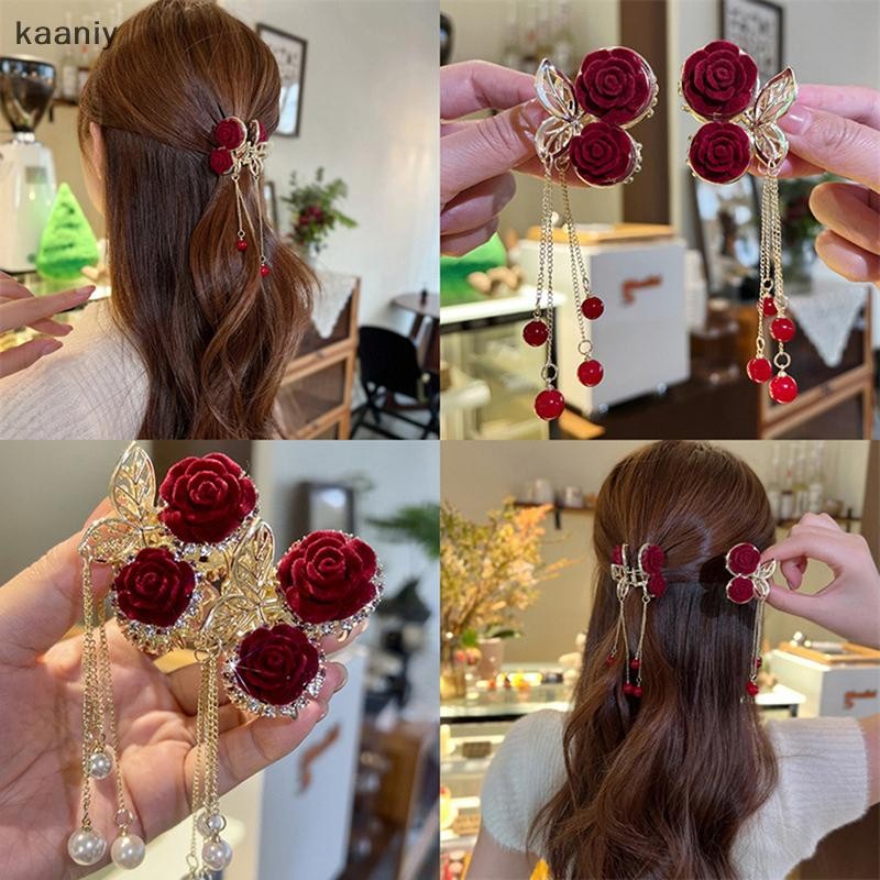 [KAN] กิ๊บติดผมแฟชั่นสตรีโลหะ Rose Rhinestone สําหรับผู้หญิง Barrettes คลิปหางม้า FXH