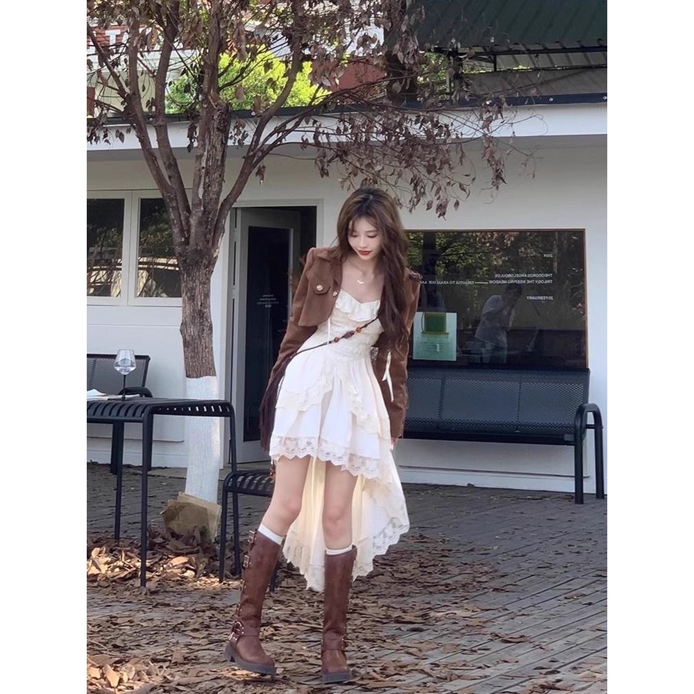 ชุดเดรสสายเดี่ยวเดรสชุดใส่แล้วดูผอมสไตล์วันหยุดฤดูหนาวฤดูใบไม้ร่วงสำหรับผู้หญิง