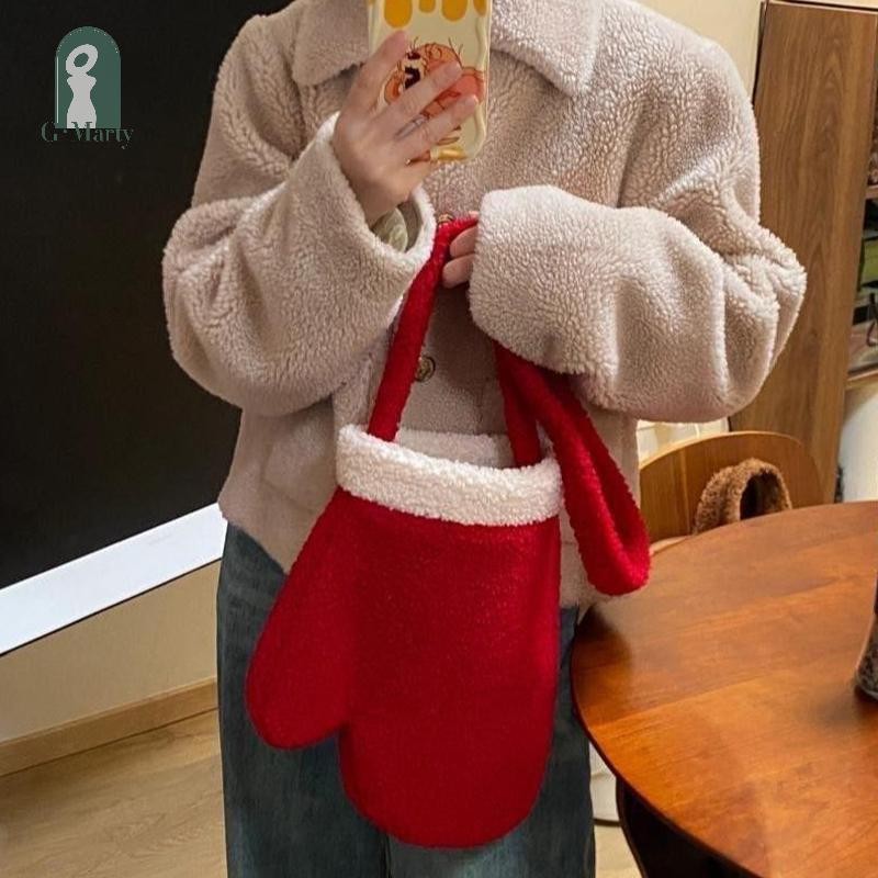 Gmarty ถุงมือคริสต์มาส Cross Span กระเป๋าความจุขนาดใหญ่ Sisters Plush Winter Cross Body KL