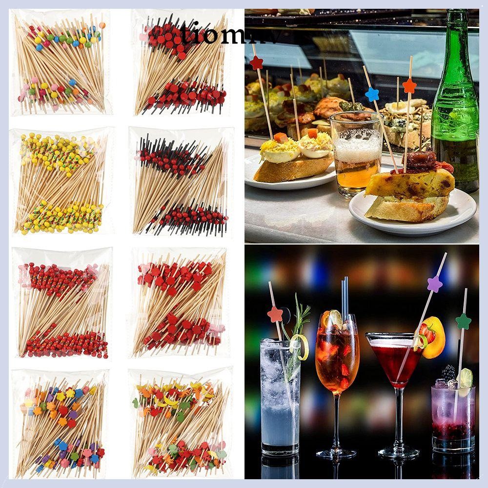 Tiomnv56 100 ชิ้นไม้ไผ่ Picks Picnic Party Supplies ไม้จิ้มฟัน Skewer งานแต่งงาน Supply สลัดผัก Sticks อาหารผลไม้ค็อกเทลตกแต่ง