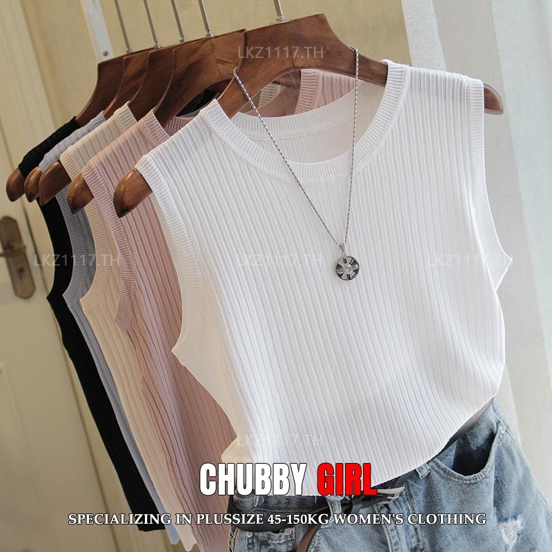 Plus size เสื้อผ้าสาวอวบ เสื้อยืดสาวอวบอ้วน ไซส์ใหญ่ ผู้หญิง เสื้อยืด ผู้หญิง เสื้อไหมพรม ทรงหลวม คอกลม สีขาว ฤดูร้อน สไตล์เกาหลีแฟชั่น