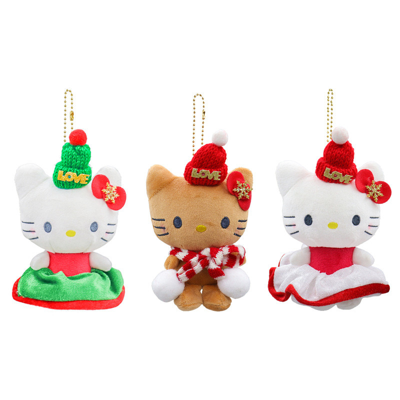 Sanrio Hello Kitty Christmas Series พวงกุญแจ Plushile น่ารัก KT ตุ๊กตาตุ๊กตาจี้เครื่องประดับต้นคริสต์มาส