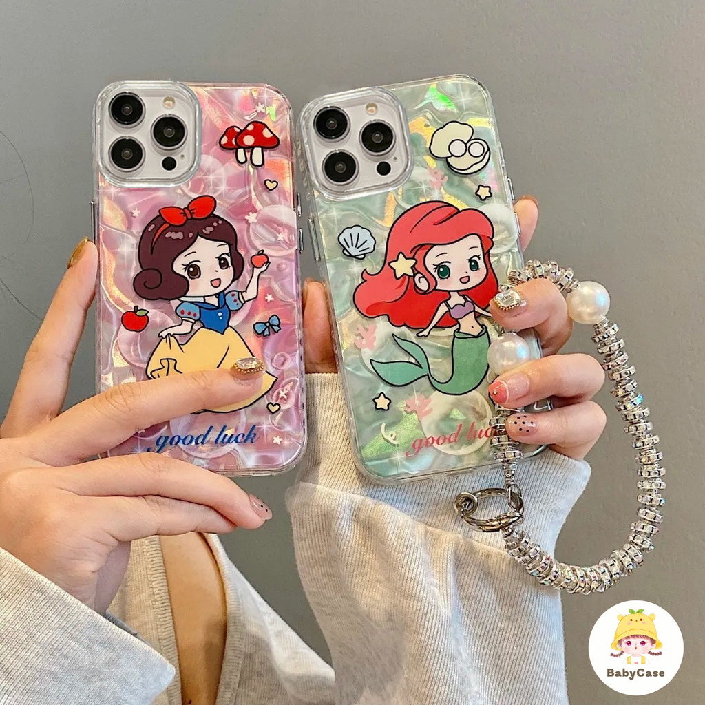 น่ารักเจ้าหญิงหวานน้ำระลอกสร้อยข้อมือนุ่ม เคส iPhone 13 11 15 16 12 14 Pro Max 7Plus 16 7 8 15 Plus XR X XS Max SE 2022