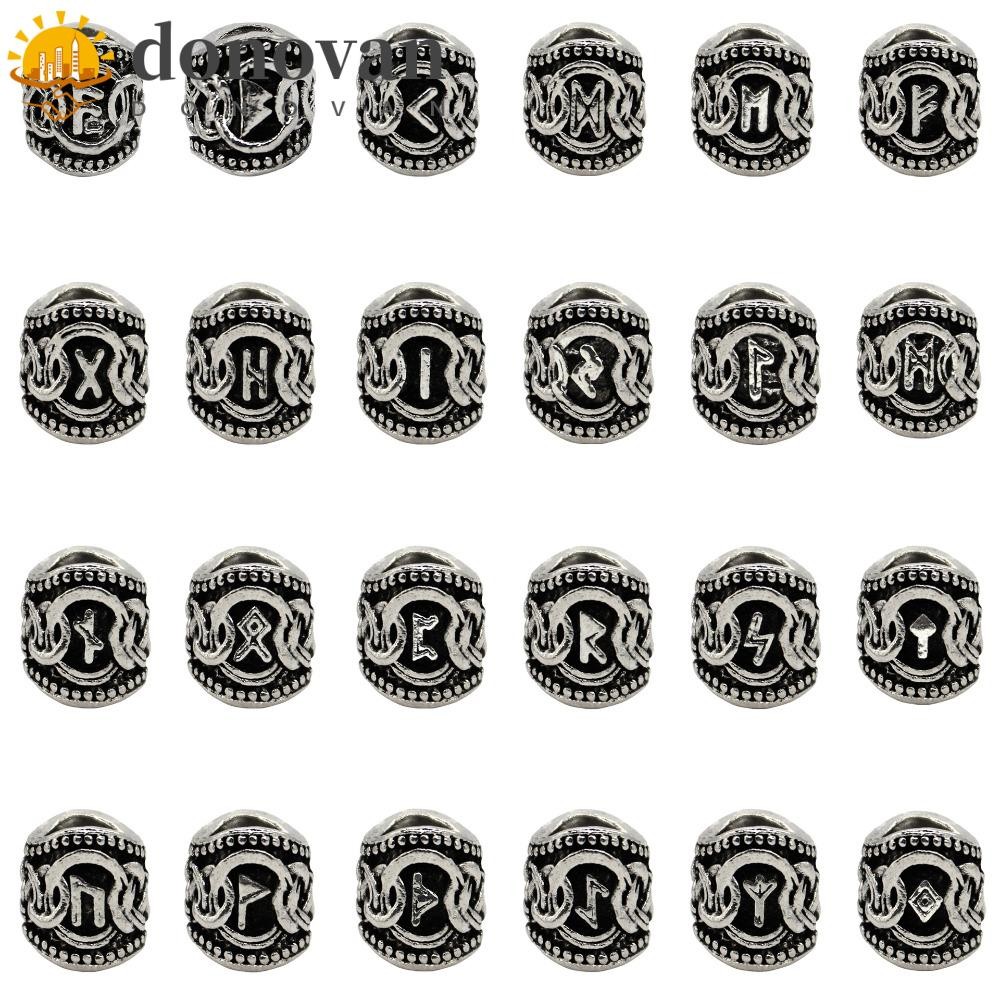 Dodonvan 24 ชิ้น/เซ็ตไวกิ้ง Runes ลูกปัด, TIWAZ TYR Sol Rune Charms ผม Braid Beard, หลอด Spacer ลูกป