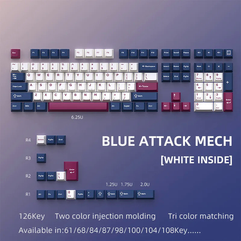 126 keycap Cherry PBT สำหรับคีย์บอร์ดเชิงกล K86 K500 K617 GMK67 GMK87คีย์บอร์ดเกม RK etc สำหรับคีย์บ