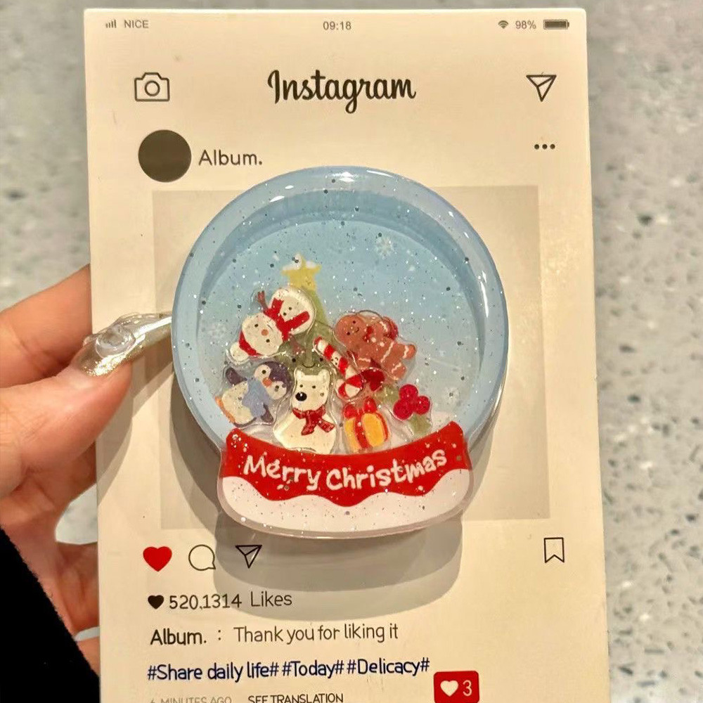 Snowy Merry Christmas Tree Magnetic Phone Griptok Grip Tok Stand Phone 16 Pro Max Samsung Griptok Grip Tok Stand Case Holder Ring Mount
