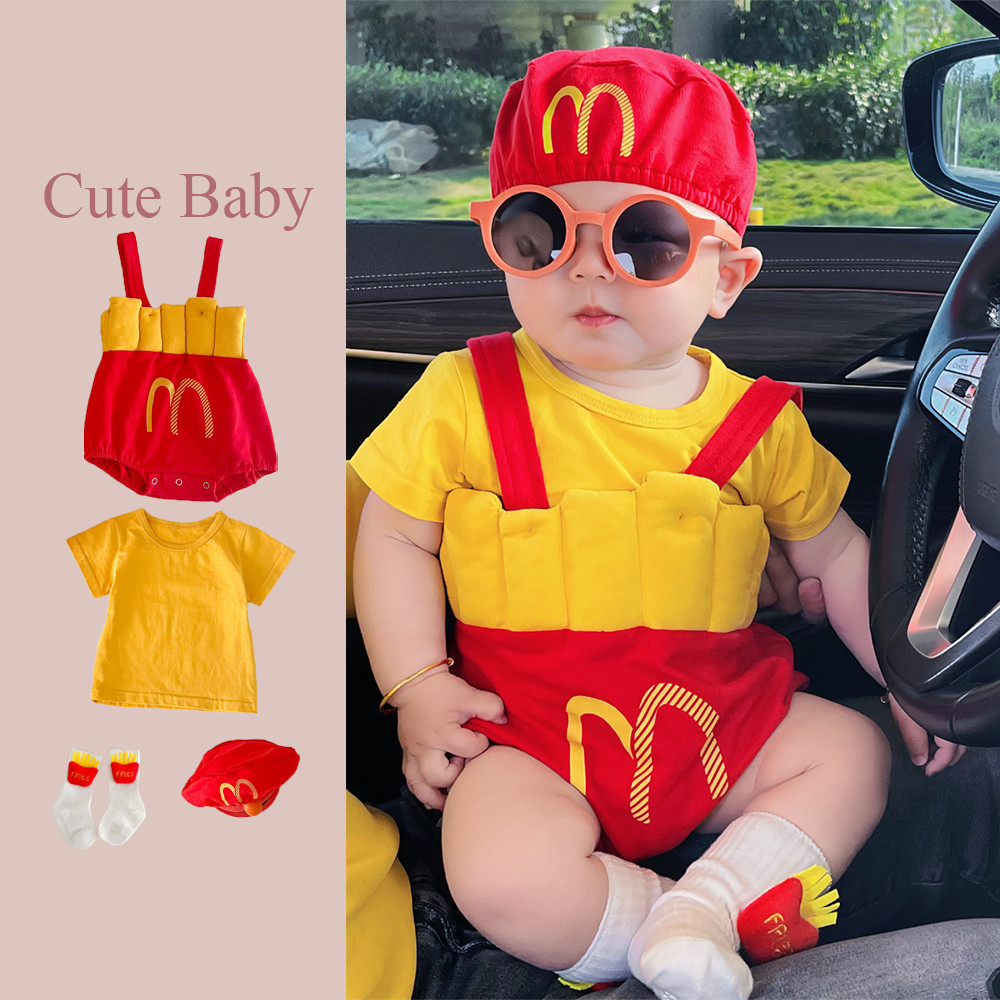 0-24 เดือนทารกแรกเกิดเสื้อผ้า Jumpsuit Boy French Fries รูปแบบน่ารักทารกผ้าฝ้ายแขนสั้นเสื้อผ้า