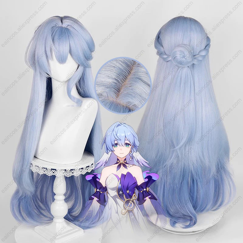HSR Robin Cosplay Wig 96cm Long Light Blue Mixed Color Gradient Wigs Heat Resistant Synthetic Hair H