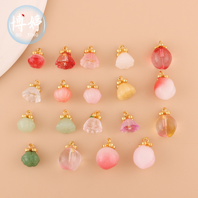 โลหะผสมแก้วพีชฟักทองลูกปัดจี้วัสดุอุปกรณ์แก้ว DIY สร้อยข้อมือแฮนด์เมด Hanfu อุปกรณ์เสริมปุ่ม qub5