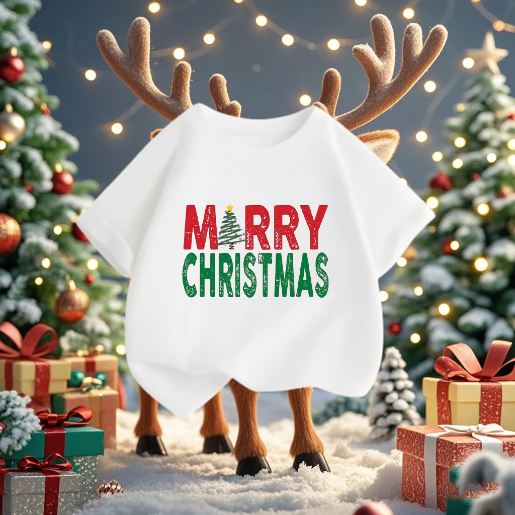 (จัดส่งตลอด 24 ชั่วโมง)KIDS PRINCESS เสื้อยืด Merry Christmas เสื้อยืดคริสต์มาสเด็กแขนสั้น สีแดงน่ารัก S814