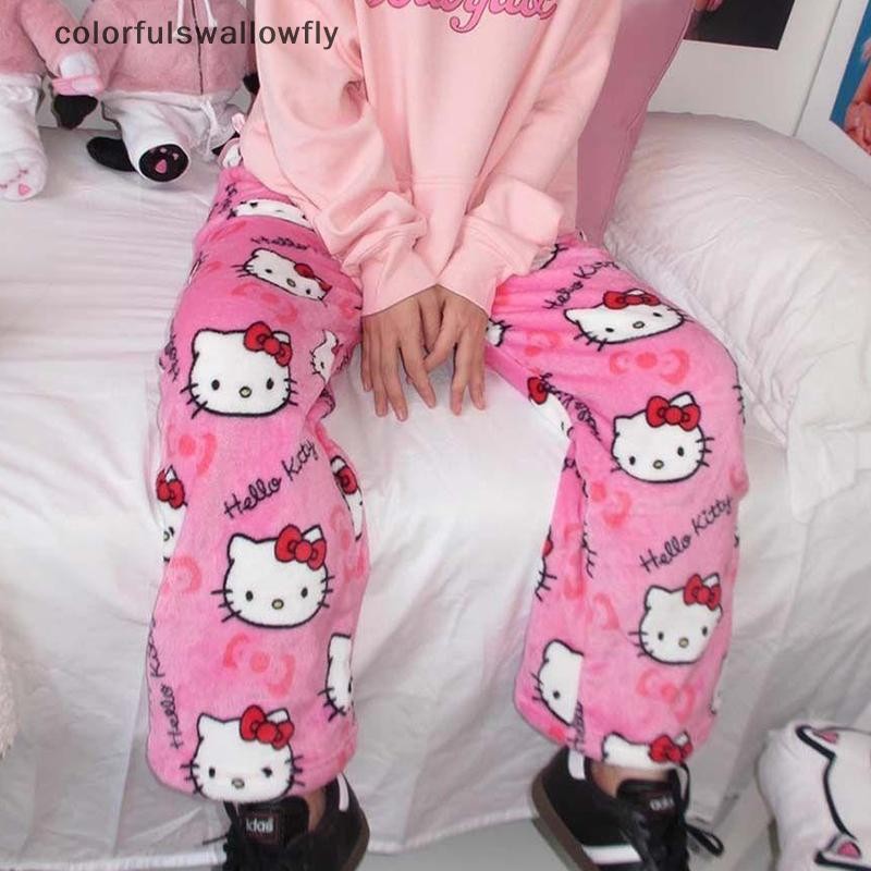 สีสันswallowfly ฤดูใบไม้ร่วงและฤดูหนาวสักหลาดการ์ตูนแมวบวกกํามะหยี่อบอุ่นกางเกงลําลองบ้านปลาค็อด