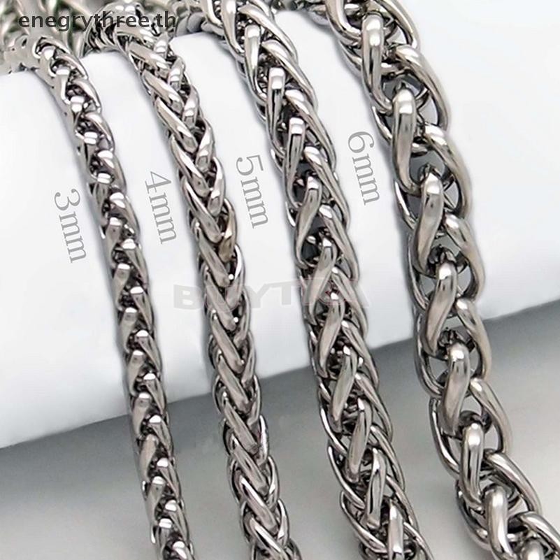 Th & Fashion 3/4/5/6MM MENS Silver Stainless Steel Wheat Braided Chain Necklace .