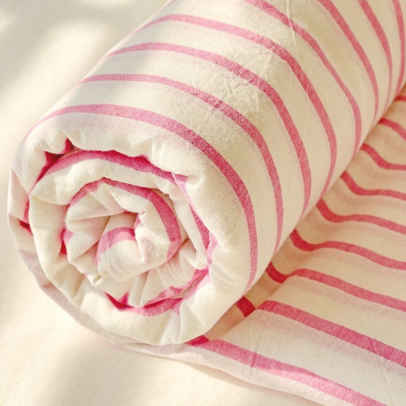 简约条纹水洗棉床笠单件床罩席梦思全包围床套床垫保护套防尘套Simple striped washed cotton bed sheet, single piece bed cover, and mat