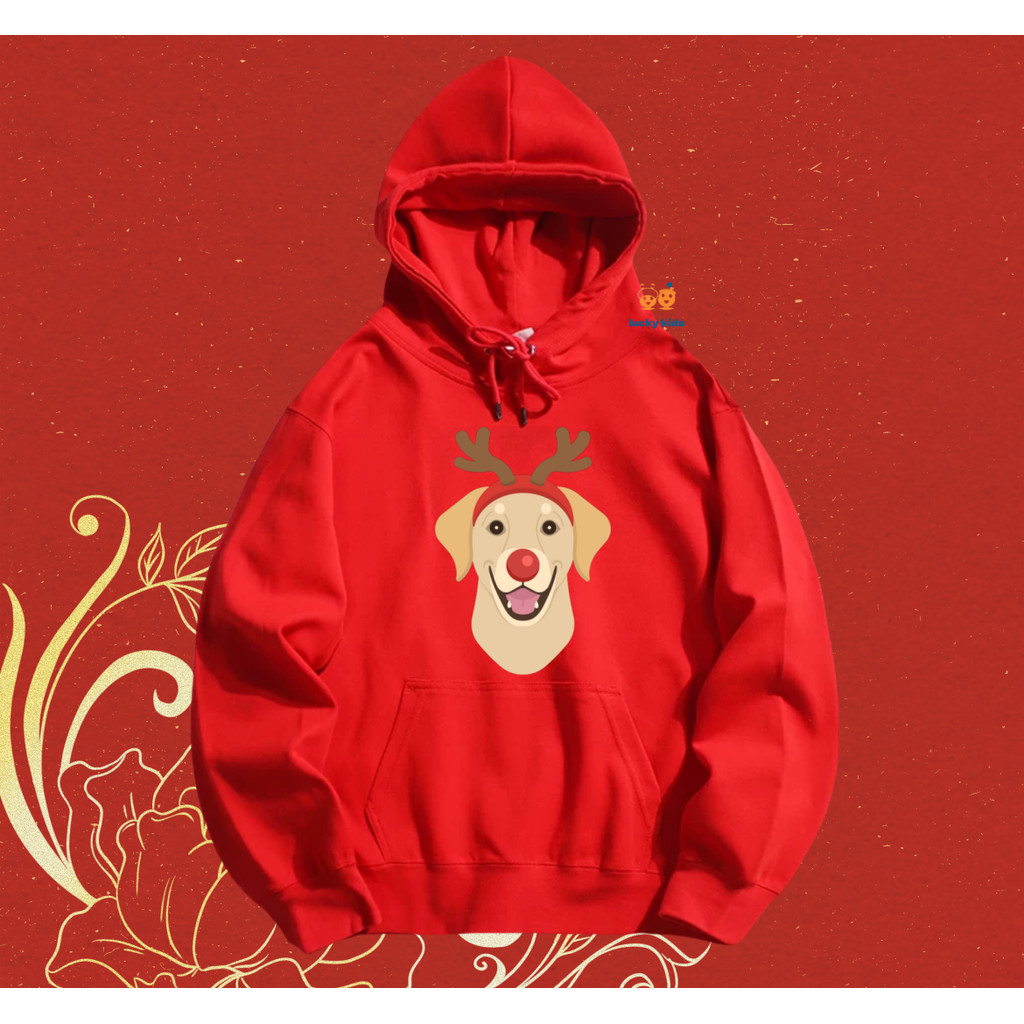 (ในสต็อก) 100% ผ้าฝ้ายแท้ผู้ใหญ่ hoodie คริสต์มาสคู่รัก hoodie แขนยาวน่ารักลูกสุนัขคริสต์มาสลายผ้าฝ้ายแท้นุ่มสบาย