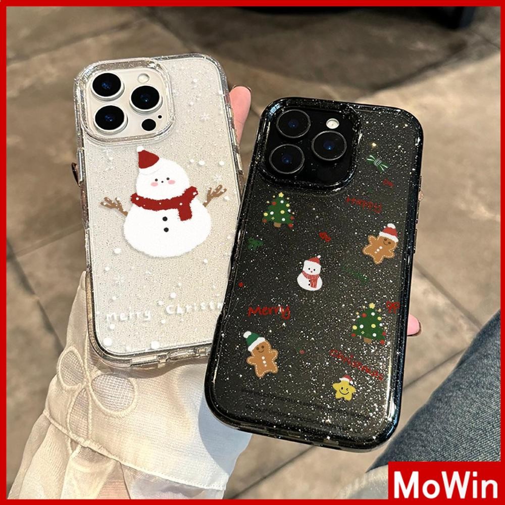 Movin - เคส iPhone 16 Pro Max iPhone 11 เคสใสแบบแวววาว TPU นุ่มสีสันสดใส ตุ๊กตาหิมะคริสต์มาสน่ารัก Compatible iPhone15 Pro max 14 13 12 Pro max XS XR 7 Plus 8 Plus