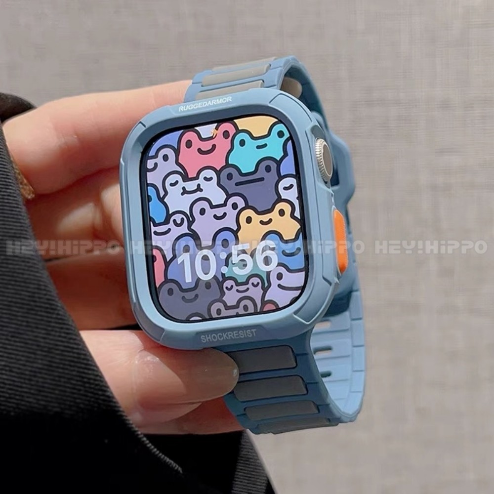 สายซิลิโคนทูโทน+เคสป้องกันเหมาะสําหรับสมาร์ทวอทช์ซีรีส์ 10/9/8/7/6/5/SE/4 เหมาะสําหรับ iwatch 49/46/45/44/42/41/40/38 มม.