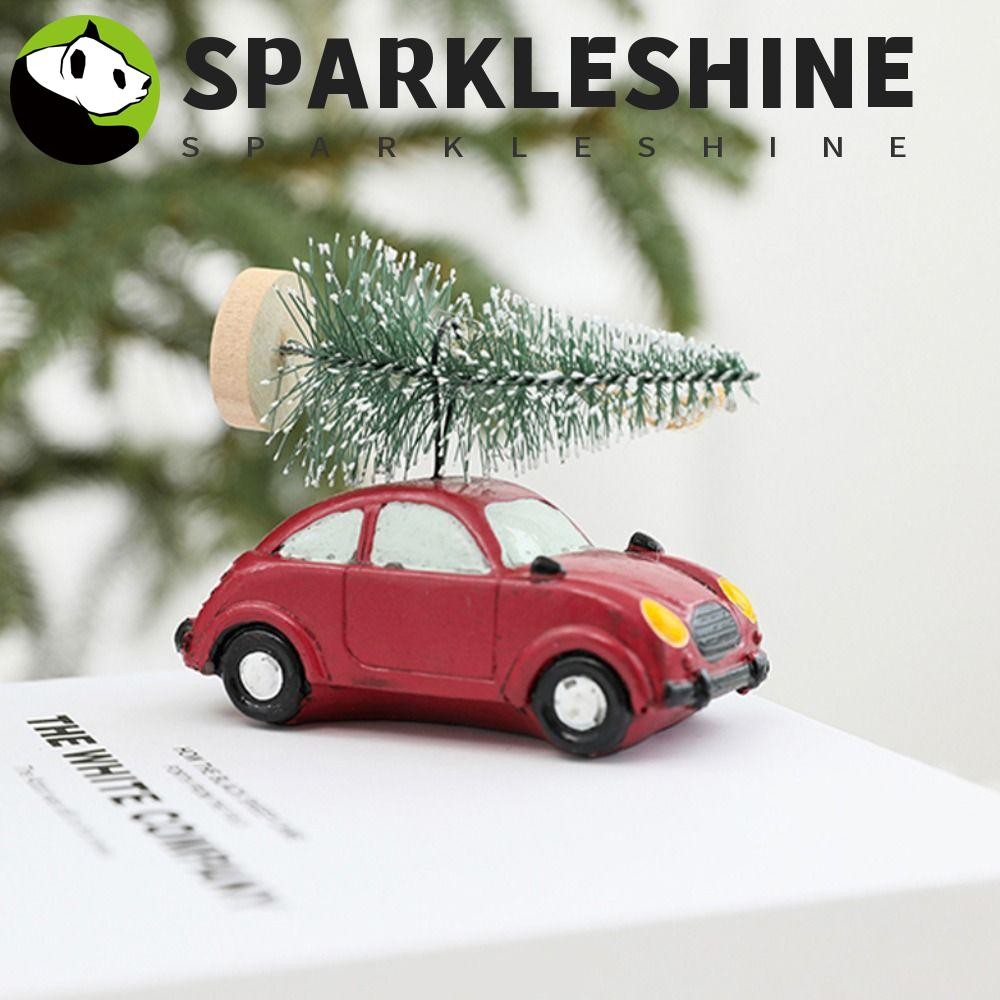 Sparkleshine จี้โมเดลรถคริสต์มาส,แขวนเครื่องประดับตั้งโต๊ะต้นคริสต์มาส,รูปปั้นของเล่นเรซิ่นทาสีรถตกแต่งคริสต์มาสขนาดเล็ก