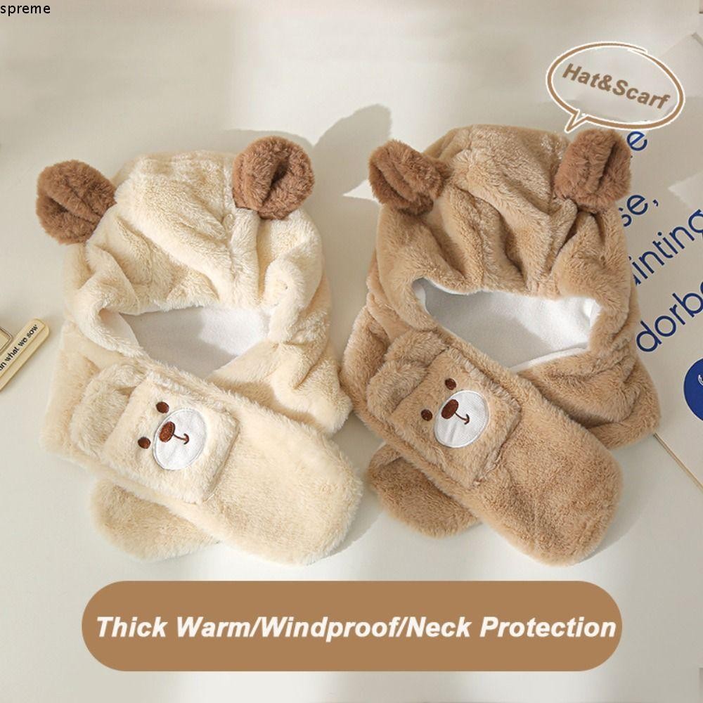 Spreme ฤดูหนาวหมวกเด็กผ้าพันคอ, กันลม Faux Fur หมวกเด็กผ้าพันคอคลุมด้วยผ้า, น่ารักคอป้องกันหนาอบอุ่นชิ้นเดียวเด็ก Beanies หมวก