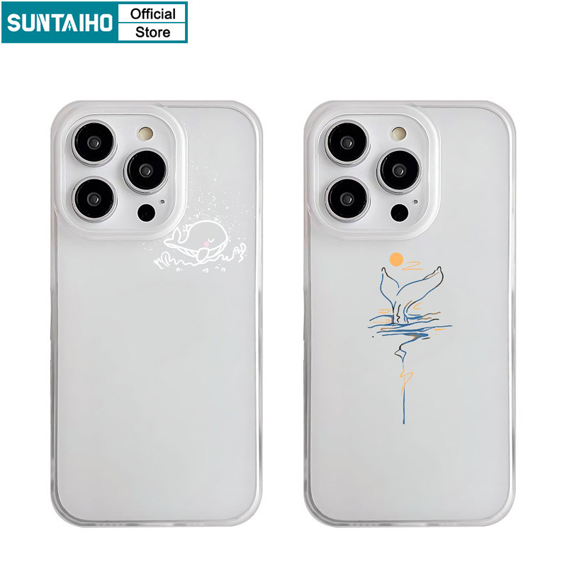 Suntaiho เคสไอโฟน ความงามน่ารัก Sun Whale รูปแบบ Clear Frosted สําหรับ Iphone 16 15 14 12 13 11 Pro Max IP 7 8 Plus Iphon X Xs XR Xs Max TPU ซิลิคอนนุ่มพรีเมี่ยมกันกระแทกปกหลัง