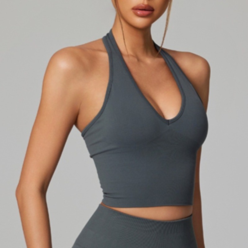 LASYYOGASports Bra Vneckline เซ็กซี่ Halter Backless Breathable Bra Gym Fitness