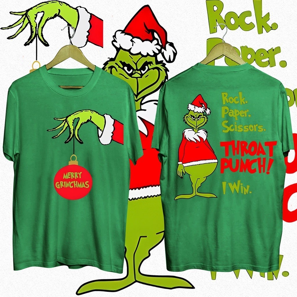 🎄พร้อมส่ง🎅 Grinch print Christmas clothing tops funny unisex t shirt Christmas costume S-5XL