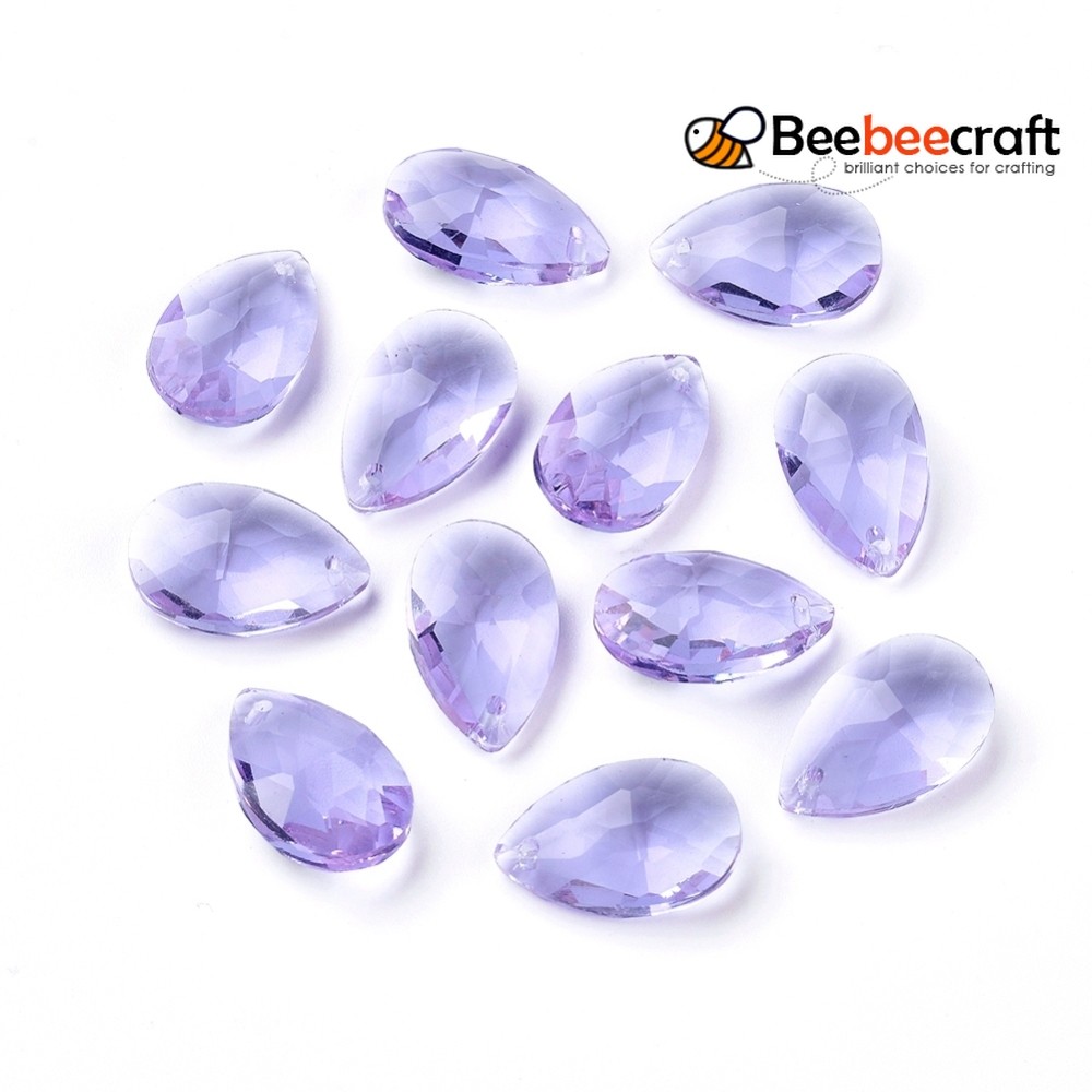 5-10 ชิ้น Faceted จี้แก้ว Teardrop สีม่วงขนาดกลาง 15x9.5x5.5 มม.: 1 มม.