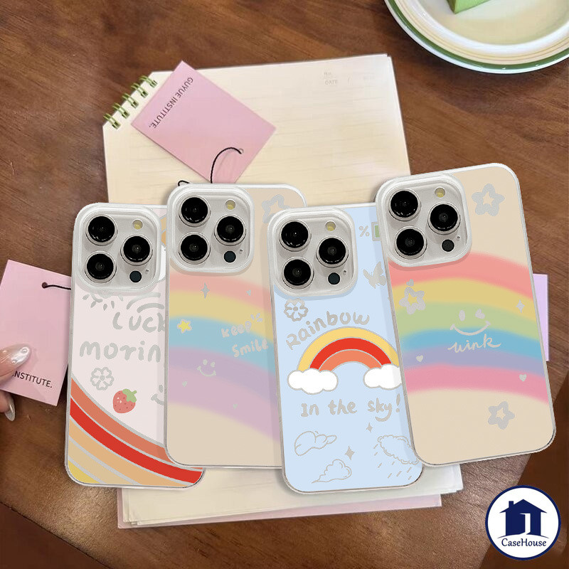 เคสนิ่มโครงโลหะสีรุ้งเรียบง่าย สีสันสดใส เข้ากันได้กับ iPhone XR 11 13 14 15 16 Pro Max 7Plus 12 Pro Max 15Pro X XS MAX