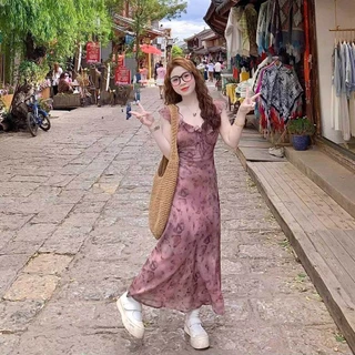 ชุดเดรสลายผีเสื้อ คอระบาย ใส่ได้หลายโอกาส