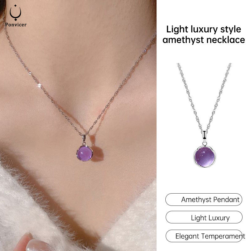COD-ส่งเร็ว🚚Light Luxury Amethyst Pendant Necklace Women Fashion Niche Necklace Best Friend Birthday Gift-ponvicer
