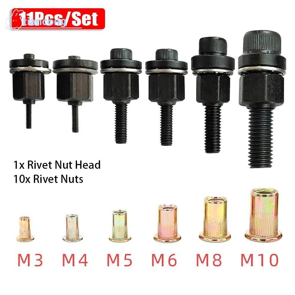 Tiancong 11 ชิ้น/เซ็ตคู่มือ Riveter เครื่องมือ, M3 M4 M5 M6 M8 M10 ติดตั้งง่าย Hand Riveting อะแดปเตอร์ Mandrel Staple พร้อม Rivet Nuts หัว Rivet ชุดเครื่องมือ Rivet