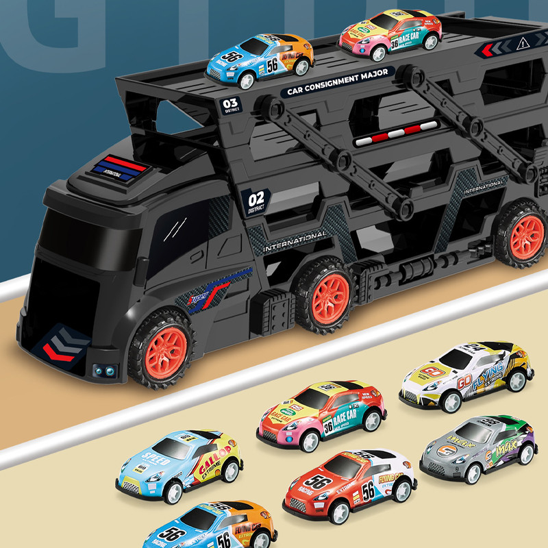 รถของเล่น รถบรรทุก ของเล่นเด็กรถบรรทุกตู้คอนเทนเนอร์ขนาดใหญ่ แถมโมเดลรถอัลลอยอีก 6 แบบ สำหรับของขวัญเด็ก