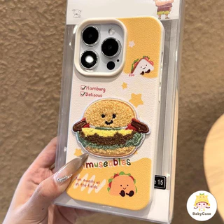เคสไอโฟน 11 สำหรับ iPhone 13 16 11 15 14 12 Pro Max 7 8 16 Plus XR XS X Max การ์ตูนน่ารักเพนกวินแฮมเบอร์เกอร์มะเขือยาว