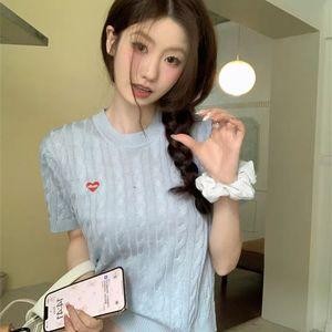 Dahong แขนสั้นเสื้อกันหนาวผู้หญิงรอบคอเสื้อยืดสไตล์ ผ้าร่องบาง การจับคู่สไตล์ ใส่ในไทยช่วงซัมเมอร์ได้แบบชิลๆ D628 - รูปที่ 2