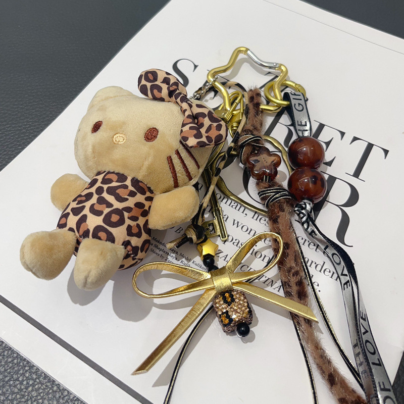 Schwarz ETINENE จี้ห้อยกระเป๋า เครื่องประดับตุ๊กตา Hello Kitty ลายเสือดาวระดับไฮเอนด์