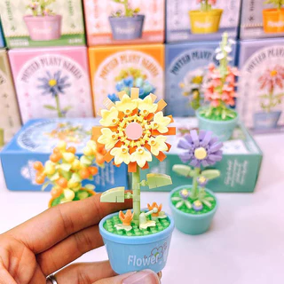 🌻ดอก ตัวต่อ 10cm ต้นไม้พร้อมกระถาง flower คอสมอส คำฝอย คาโมมายล์ เดซี่ DIY ของขวัญ ของเล่น<Ff toys>