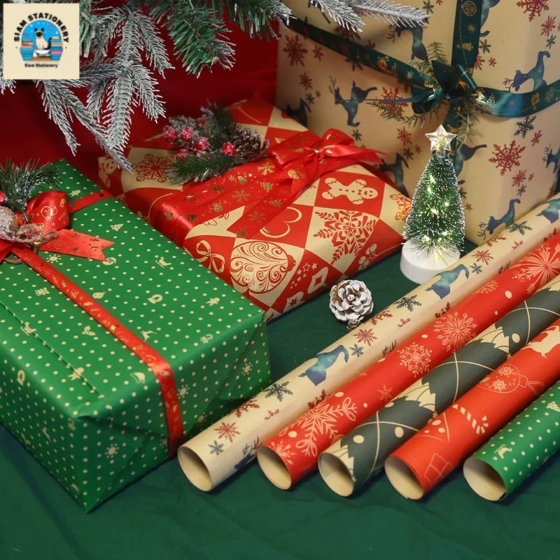 กระดาษคราฟท์ห่อของขวัญคริสต์มาส  ช่อดอกไม้บรรจุกระดาษคราฟท์ กระดาษงานฝีมือ DIY หมาะสำหรับบรรจุภัณฑ์ขนม กล่องบิสกิต