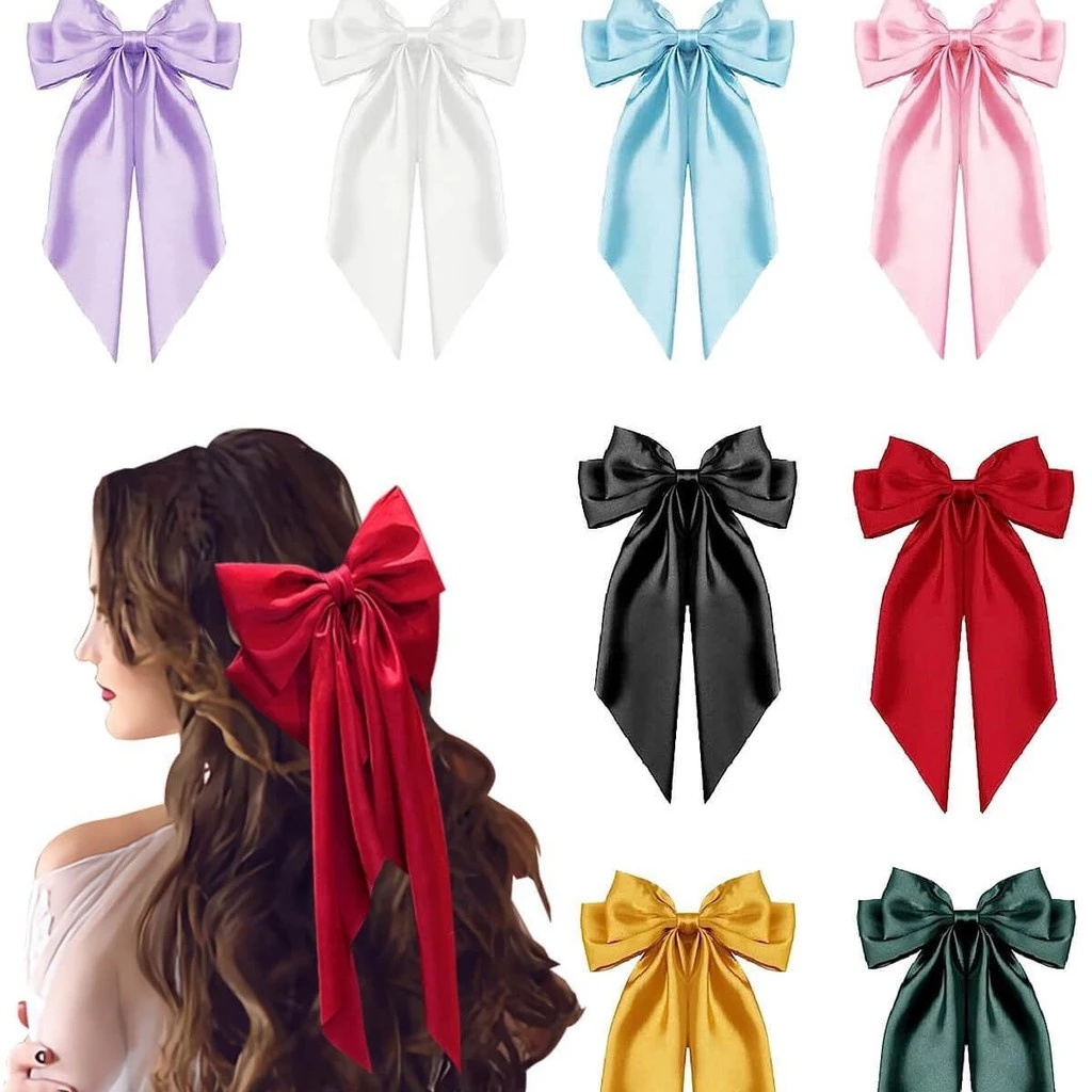 สีทึบผ้าโบว์กิ๊บผู้หญิงลําแสงยาวครึ่งผูกผมที่สง่างามฤดูใบไม้ผลิคลิปอุปกรณ์ผม