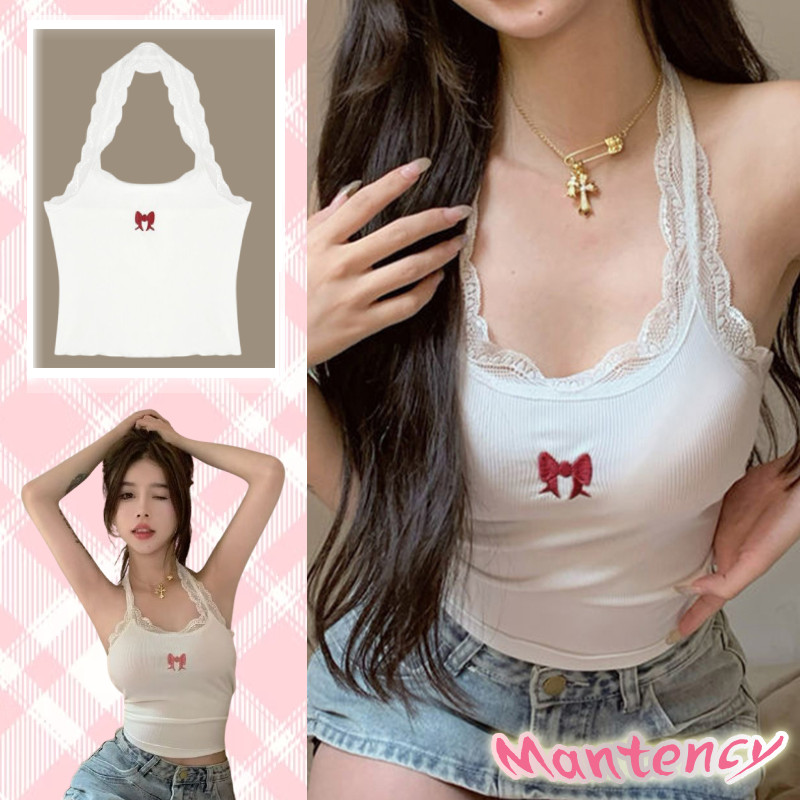 ผู้หญิงหวานเผ็ดสั้น ลูกไม้ขอบแขวนคอ Camisole เสื้อแขนกุด Bottoming-MTY ราคา ถูกที่สุด ดีลบีเคเค