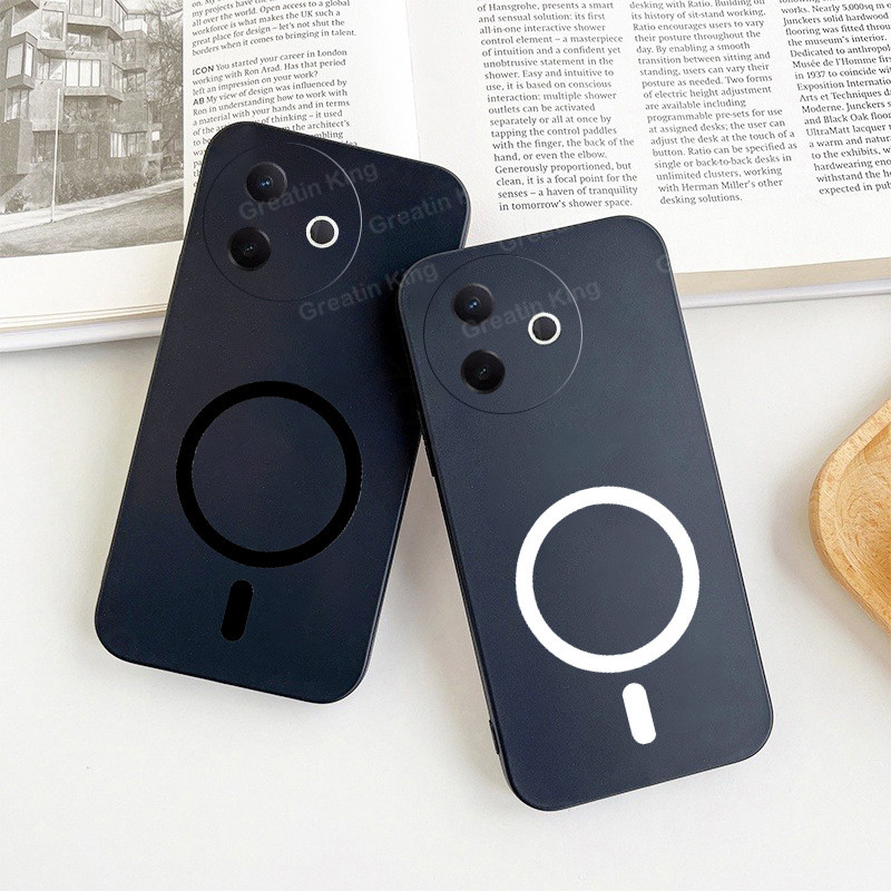 สําหรับ Vivo Y300i V2444A Y39 5G V2436 กรณีสีดํา Matte Soft TPU ฝาครอบป้องกันสติกเกอร์แม่เหล็ก