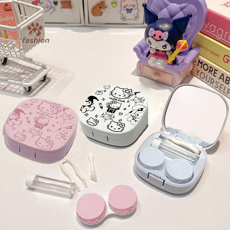 [แฟชั่น] Dopamine Hello Kitty กล่องใส่คอนแทคเลนส์ Sanrio KT Cat Beauty กล่องเก็บนักเรียนคอนเทนเนอร์เ